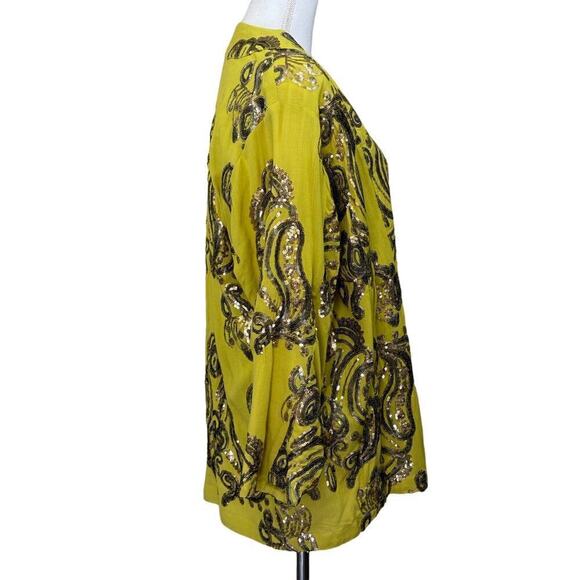 Bl^nk London Karie Sequined Kimono, chartreuse, large, NWT, sparkly, whimsical - Picture 2 of 8